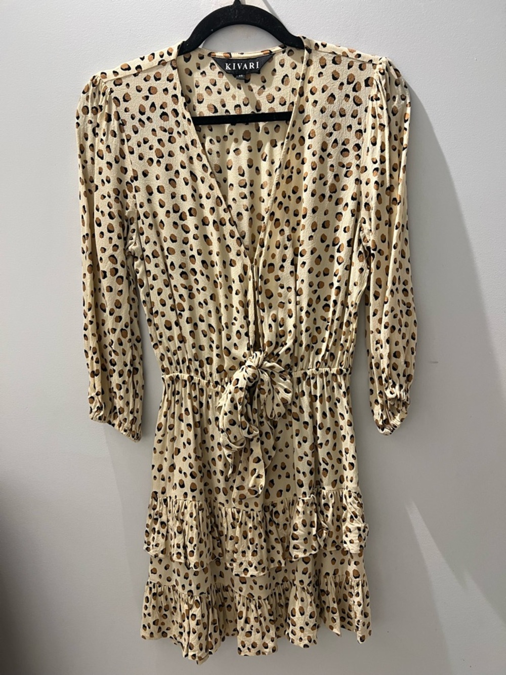 Kivari Valentina Tie Front Mini Dress Cream Leopard Animal Print Size XS - Picture 3 of 7